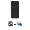 MARSİLYAN™- iPhone 15 Pro Max Kılıf Zirve Işık Serisi - Siyah 3D Antistatik Seramik Nano Ekran Koruyucu + PVD Metal Kamera Lens - SH