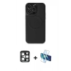 MARSİLYAN™- iPhone 15 Pro Max Kılıf Zirve Işık Serisi - Siyah 3D Antistatik Seramik Nano Ekran Koruyucu + PVD Metal Kamera Lens - LT
