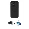 MARSİLYAN™- iPhone 15 Pro Max Kılıf Zirve Işık Serisi - Siyah 3D Antistatik Seramik Nano Ekran Koruyucu + Raze Metal Kamera Lens - LT