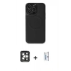 MARSİLYAN™- iPhone 15 Pro Max Kılıf Zirve Işık Serisi - Siyah Bilvis 0.18mm Plus Cam Ekran Koruyucu + PVD Metal Kamera Lens - GI