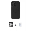 MARSİLYAN™- iPhone 15 Pro Max Kılıf Zirve Işık Serisi - Siyah Bilvis 0.18mm Plus Cam Ekran Koruyucu + PVD Metal Kamera Lens - GS