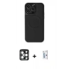 MARSİLYAN™- iPhone 15 Pro Max Kılıf Zirve Işık Serisi - Siyah Bilvis 0.18mm Plus Cam Ekran Koruyucu + PVD Metal Kamera Lens - LT