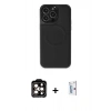 MARSİLYAN™- iPhone 15 Pro Max Kılıf Zirve Işık Serisi - Siyah Bilvis 0.18mm Plus Cam Ekran Koruyucu + PVD Metal Kamera Lens - TU