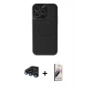 MARSİLYAN™- iPhone 15 Pro Max Kılıf Zirve Işık Serisi - Siyah Bilvis 3D Mat Cam Ekran Koruyucu + Raze Metal Kamera Lens - LT