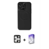MARSİLYAN™- iPhone 15 Pro Max Kılıf Zirve Işık Serisi - Siyah Bilvis 5in1 3D Magic Cam Ekran Koruyucu + PVD Metal Kamera Lens - GS