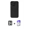 MARSİLYAN™- iPhone 15 Pro Max Kılıf Zirve Işık Serisi - Siyah Bilvis 5in1 3D Magic Cam Ekran Koruyucu + PVD Metal Kamera Lens - LT