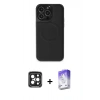 MARSİLYAN™- iPhone 15 Pro Max Kılıf Zirve Işık Serisi - Siyah Bilvis 5in1 3D Magic Cam Ekran Koruyucu + PVD Metal Kamera Lens - SH