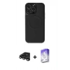 MARSİLYAN™- iPhone 15 Pro Max Kılıf Zirve Işık Serisi - Siyah Bilvis 5in1 3D Magic Cam Ekran Koruyucu + Raze Metal Kamera Lens - TMGI