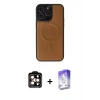 MARSİLYAN™- iPhone 15 Pro Max Kılıf Zirve Işık Serisi - Siyah Bilvis 5in1 3D Magic Cam Ekran Koruyucu + Turuncu PVD Metal Kamera Lens