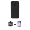 MARSİLYAN™- iPhone 15 Pro Max Kılıf Zirve Işık Serisi - Siyah Bilvis 5in1 3D Magic Cam Ekran Koruyucu + Turuncu PVD Metal Kamera Lens