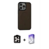 MARSİLYAN™- iPhone 15 Pro Max Kılıf Zirve Işık Serisi - Siyah Bilvis 5in1 3D Magic Cam Ekran Koruyucu + Turuncu PVD Metal Kamera Lens