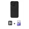 MARSİLYAN™- iPhone 15 Pro Max Kılıf Zirve Işık Serisi - Siyah Bilvis 5in1 5D Magic Hayalet Cam Ekran Koruyucu + PVD Metal Kamera Lens - GI