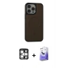 MARSİLYAN™- iPhone 15 Pro Max Kılıf Zirve Işık Serisi - Siyah Bilvis 5in1 5D Magic Hayalet Cam Ekran Koruyucu + PVD Metal Kamera Lens - GS