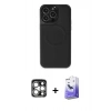 MARSİLYAN™- iPhone 15 Pro Max Kılıf Zirve Işık Serisi - Siyah Bilvis 5in1 5D Magic Hayalet Cam Ekran Koruyucu + PVD Metal Kamera Lens - GS