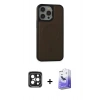 MARSİLYAN™- iPhone 15 Pro Max Kılıf Zirve Işık Serisi - Siyah Bilvis 5in1 5D Magic Hayalet Cam Ekran Koruyucu + PVD Metal Kamera Lens - SH