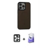MARSİLYAN™- iPhone 15 Pro Max Kılıf Zirve Işık Serisi - Siyah Bilvis 5in1 5D Magic Hayalet Cam Ekran Koruyucu + Lacivert PVD Metal Kamera Lens