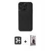 MARSİLYAN™- iPhone 15 Pro Max Kılıf Zirve Işık Serisi - Siyah Bilvis Hayalet Cam Ekran Koruyucu + PVD Metal Kamera Lens - GI