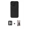MARSİLYAN™- iPhone 15 Pro Max Kılıf Zirve Işık Serisi - Siyah Bilvis Hayalet Cam Ekran Koruyucu + PVD Metal Kamera Lens - SH