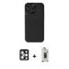 MARSİLYAN™- iPhone 15 Pro Max Kılıf Zirve Işık Serisi - Siyah Bilvis Hayalet Cam Ekran Koruyucu + PVD Metal Kamera Lens - LT