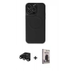 MARSİLYAN™- iPhone 15 Pro Max Kılıf Zirve Işık Serisi - Siyah Bilvis Hayalet Cam Ekran Koruyucu + Raze Metal Kamera Lens - SH