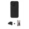 MARSİLYAN™- iPhone 15 Pro Max Kılıf Zirve Işık Serisi - Siyah Bilvis Hayalet Cam Ekran Koruyucu + Raze Metal Kamera Lens - TMGI