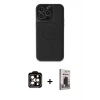 MARSİLYAN™- iPhone 15 Pro Max Kılıf Zirve Işık Serisi - Siyah Bilvis Hayalet Cam Ekran Koruyucu + PVD Metal Kamera Lens - TU