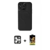 MARSİLYAN™- iPhone 15 Pro Max Kılıf Zirve Işık Serisi - Siyah Buffer Cam Ekran Koruyucu + PVD Metal Kamera Lens - GS
