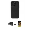 MARSİLYAN™- iPhone 15 Pro Max Kılıf Zirve Işık Serisi - Siyah Buffer Cam Ekran Koruyucu + Raze Metal Kamera Lens - GS