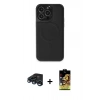 MARSİLYAN™- iPhone 15 Pro Max Kılıf Zirve Işık Serisi - Siyah Buffer Cam Ekran Koruyucu + Raze Metal Kamera Lens - LT