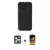 MARSİLYAN™- iPhone 15 Pro Max Kılıf Zirve Işık Serisi - Siyah Buffer Cam Ekran Koruyucu + PVD Metal Kamera Lens - LT