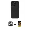 MARSİLYAN™- iPhone 15 Pro Max Kılıf Zirve Işık Serisi - Siyah Buffer Cam Ekran Koruyucu + PVD Metal Kamera Lens - SH