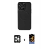MARSİLYAN™- iPhone 15 Pro Max Kılıf Zirve Işık Serisi - Siyah Buffer Hayalet Cam Ekran Koruyucu + PVD Metal Kamera Lens - GI