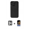 MARSİLYAN™- iPhone 15 Pro Max Kılıf Zirve Işık Serisi - Siyah Buffer Hayalet Cam Ekran Koruyucu + PVD Metal Kamera Lens - GS