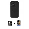 MARSİLYAN™- iPhone 15 Pro Max Kılıf Zirve Işık Serisi - Siyah Buffer Hayalet Cam Ekran Koruyucu + PVD Metal Kamera Lens - TU