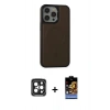 MARSİLYAN™- iPhone 15 Pro Max Kılıf Zirve Işık Serisi - Siyah Buffer Hayalet Cam Ekran Koruyucu + PVD Metal Kamera Lens - SH