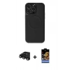 MARSİLYAN™- iPhone 15 Pro Max Kılıf Zirve Işık Serisi - Siyah Buffer Hayalet Cam Ekran Koruyucu + Raze Metal Kamera Lens - SH