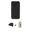 MARSİLYAN™- iPhone 15 Pro Max Kılıf Zirve Işık Serisi - Siyah Polymer Nano Ekran Koruyucu + Raze Metal Kamera Lens - LT