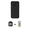MARSİLYAN™- iPhone 15 Pro Max Kılıf Zirve Işık Serisi - Siyah Polymer Nano Ekran Koruyucu + PVD Metal Kamera Lens - TU