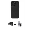 MARSİLYAN™- iPhone 15 Pro Max Kılıf Zirve Işık Serisi - Siyah Vanessa Magic Hayalet Cam + Raze Metal Kamera Lens - GS