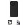 MARSİLYAN™- iPhone 15 Pro Max Kılıf Zirve Işık Serisi - Siyah Vanessa Magic Hayalet Cam + PVD Metal Kamera Lens - GS