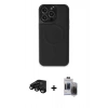 MARSİLYAN™- iPhone 15 Pro Max Kılıf Zirve Işık Serisi - Siyah Vanessa Magic Hayalet Cam + Raze Metal Kamera Lens - SH
