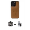 MARSİLYAN™- iPhone 15 Pro Max Kılıf Zirve Işık Serisi - Siyah Vanessa Magic Hayalet Cam + Turuncu PVD Metal Kamera Lens