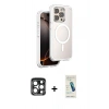 MARSİLYAN™- iPhone 15 Pro Max Kılıf Zirve Klasik Prime - Şeffaf Pasifik Cam Ekran Koruyucu + PVD Metal Kamera Lens - LT