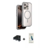 MARSİLYAN™- iPhone 15 Pro Max Kılıf Zirve Klasik Prime - Şeffaf Pasifik Cam Ekran Koruyucu + Raze Metal Kamera Lens - LT