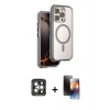 MARSİLYAN™- iPhone 15 Pro Max Kılıf Zirve Klasik Prime - Siyah 3D Antistatik Mat Seramik Nano Ekran Koruyucu + Gri PVD Metal Kamera Lens