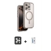 MARSİLYAN™- iPhone 15 Pro Max Kılıf Zirve Klasik Prime - Siyah Bilvis 0.18mm Plus Cam Ekran Koruyucu + PVD Metal Kamera Lens - GI