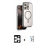 MARSİLYAN™- iPhone 15 Pro Max Kılıf Zirve Klasik Prime - Siyah Bilvis 0.18mm Plus Cam Ekran Koruyucu + PVD Metal Kamera Lens - GS