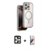 MARSİLYAN™- iPhone 15 Pro Max Kılıf Zirve Klasik Prime - Siyah Bilvis 3D Mat Cam Ekran Koruyucu + Lacivert PVD Metal Kamera Lens
