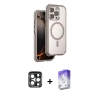 MARSİLYAN™- iPhone 15 Pro Max Kılıf Zirve Klasik Prime - Siyah Bilvis 5in1 3D Magic Cam Ekran Koruyucu + PVD Metal Kamera Lens - LT
