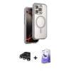 MARSİLYAN™- iPhone 15 Pro Max Kılıf Zirve Klasik Prime - Siyah Bilvis 5in1 5D Magic Hayalet Cam Ekran Koruyucu + Gümüş Raze Metal Kamera Lens